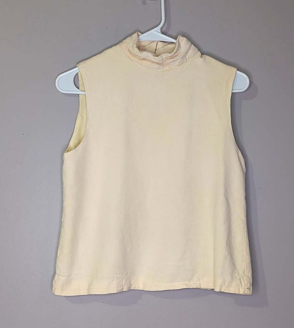 Modeses Women's Beige Cotton Knit Sleeveless Mock Neck Button Top Size S